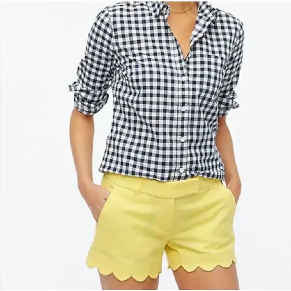 J. Crew Yellow Linen-Cotton Scalloped Hem 4” Shorts Size 2 Style L2142